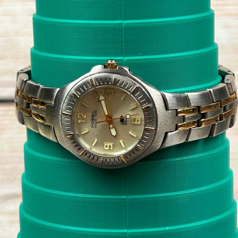 Fossil Blue Two Tone Stainless Steel Watch AM-3322 Champagne Dial Tested - Picture 3 of 8